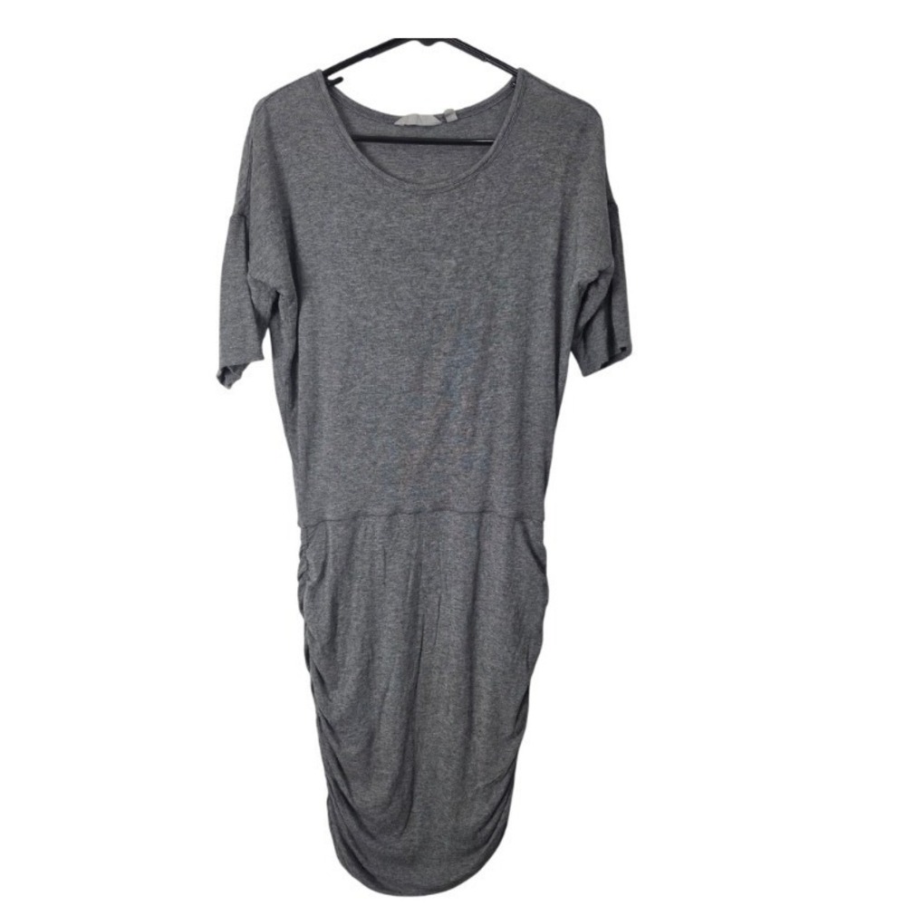 Athleta Grey Ruched Midi Dress Womens Small Short Sleeve Fitted Date Night